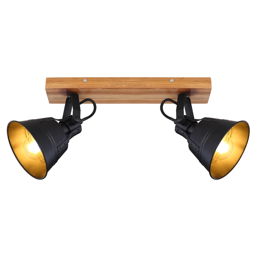 Landdeckenlampe Günther 2-helliges Schwarz mit Holz Globo 9007371401734