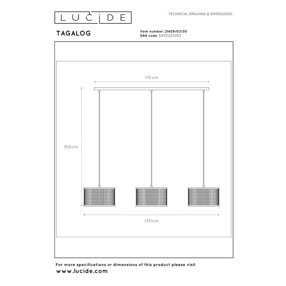 Pendellampe Tagalog 3-Licht Schwarz Lucide 5411212212153