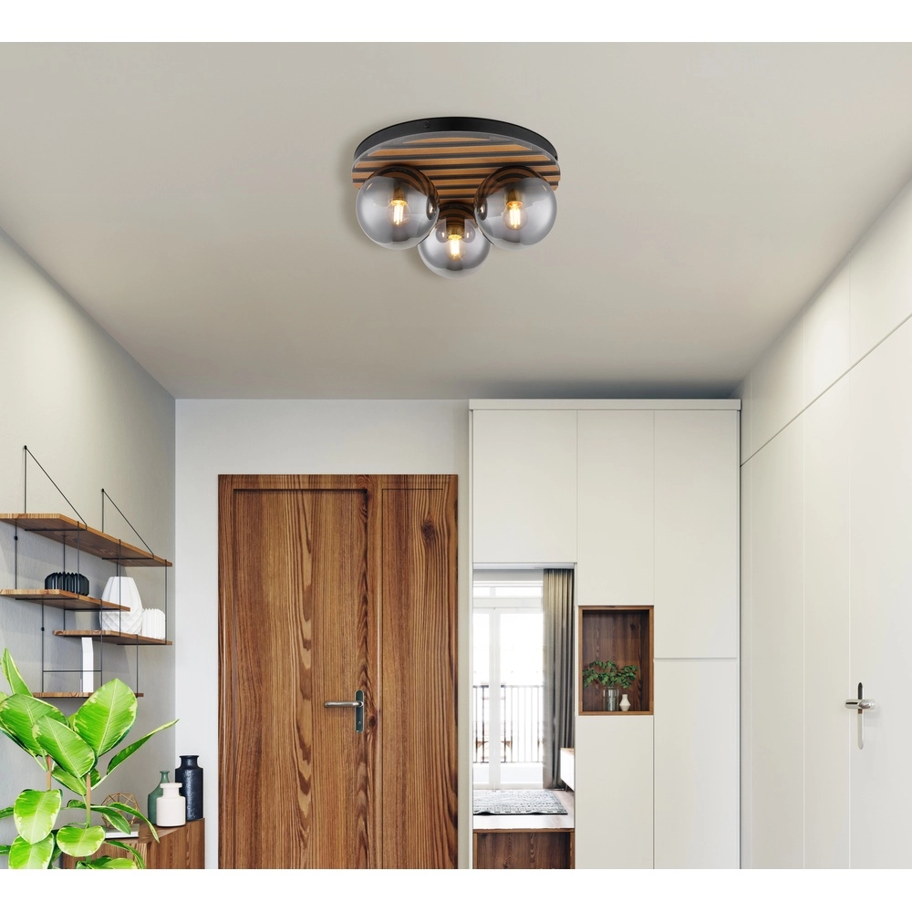 Deckenlampe Parsons 3-Licht Schwarz mit Holz Globo 9007371580002