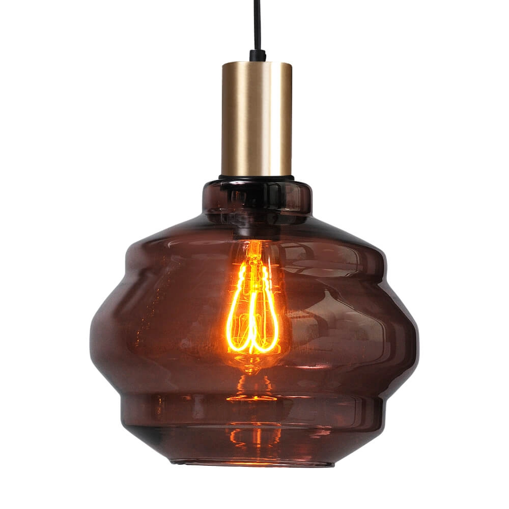 Hängelampe Gold Porto mit Kugel aus rotem Glas - Ø 24cm