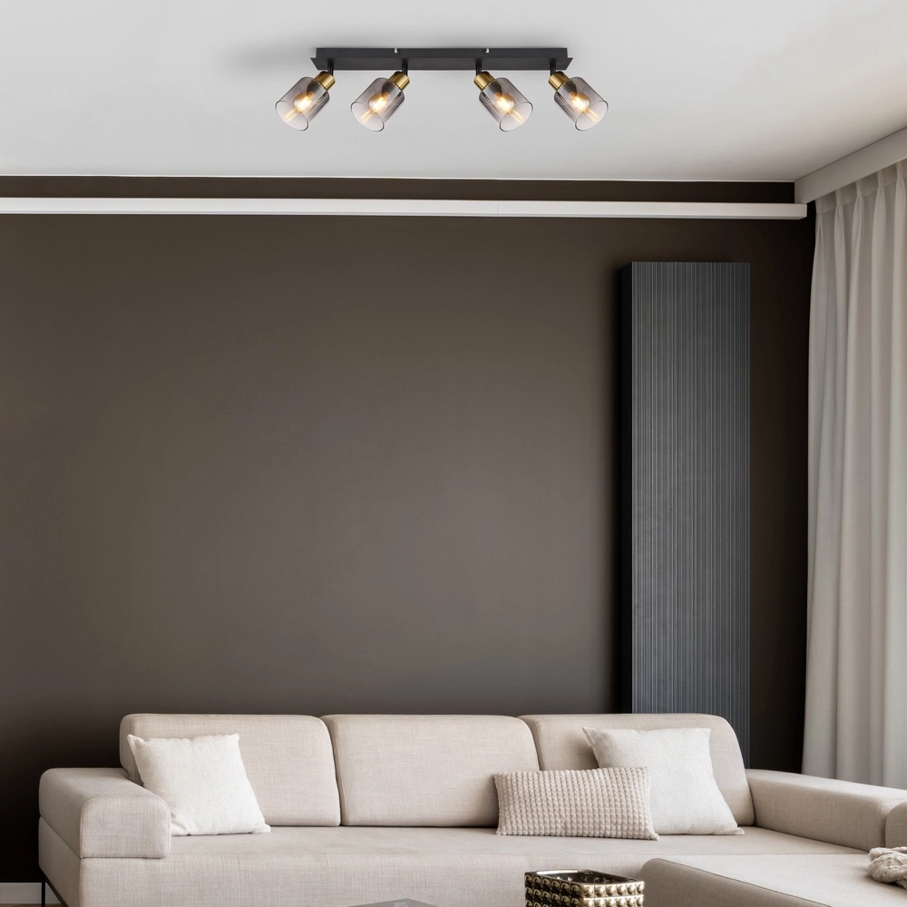 4-Licht Deckenlampe Hollsy Schwarz mit Rauchglas Globo 9007371451852