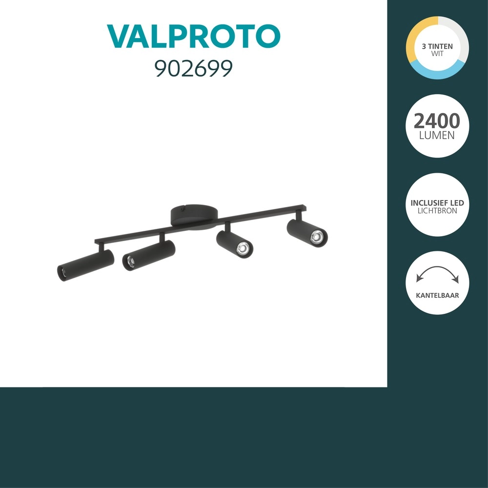 Oberflächenmontierter Spot Valproto 4-Licht Schwarz Eglo 9008606392049