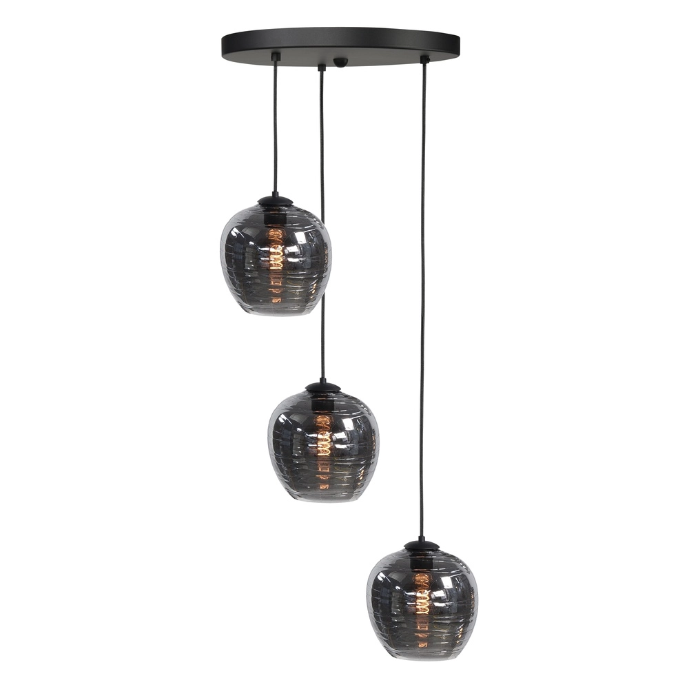 3-flammige Pendelleuchte Fantasy schwarz mit Glas