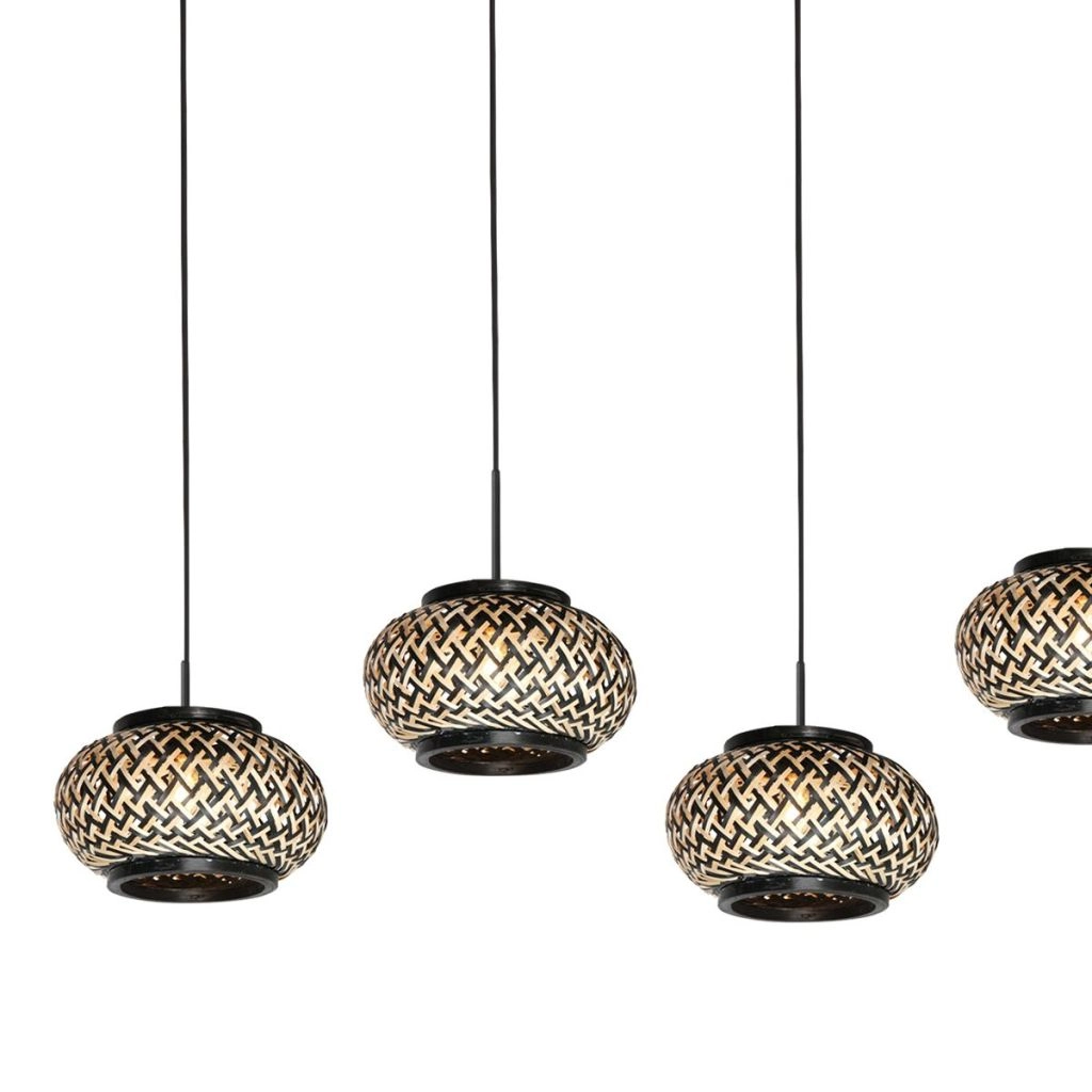 5-Licht Pendellampe gerade Nox Light mit Bambusmützen Steinhauer 8712746183221