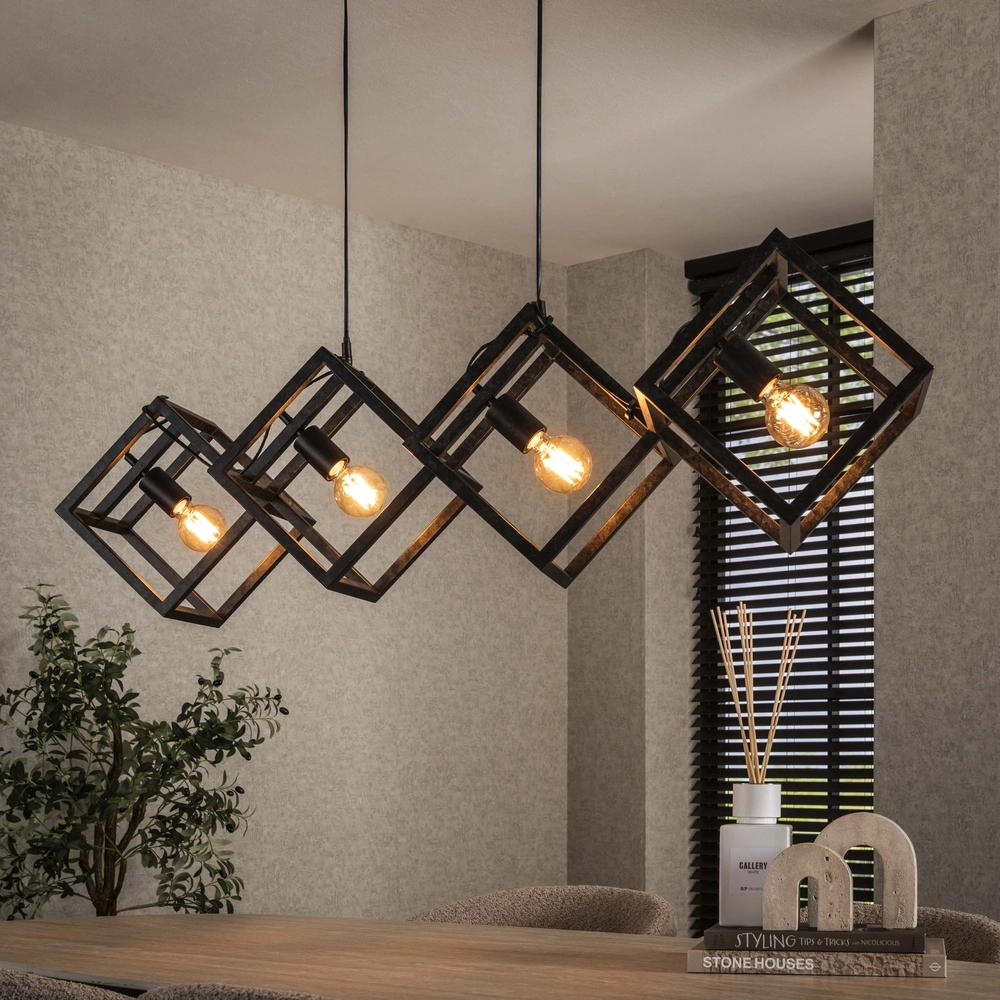 Moderne Pendellampe Cube 4x E27 – Holzkohle Lyora 8716803512771