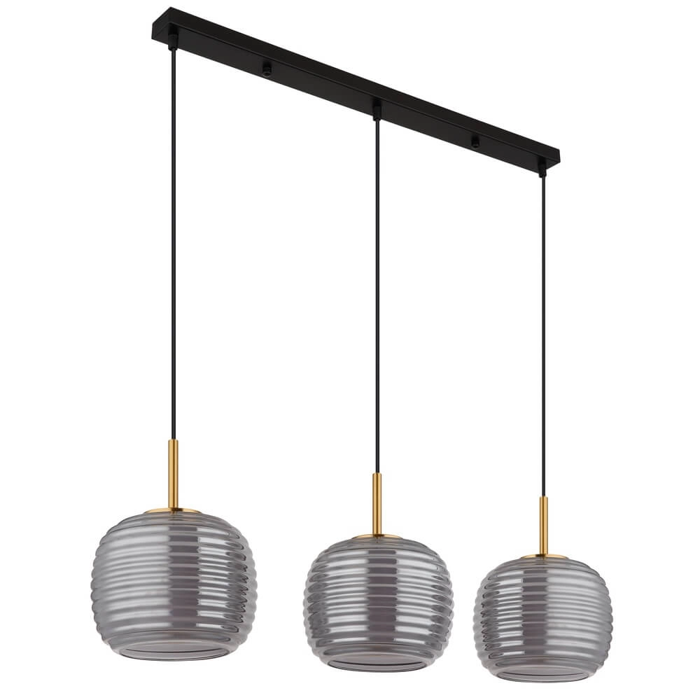 Design-Pendelleuchte Lampigna schwarz mit Braunglas 3-flammig Globo 9007371471614
