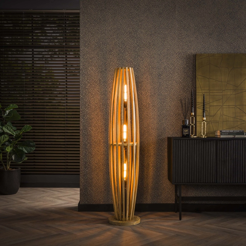 Holz-Stehlampe Orbit 145 cm – 3x E27