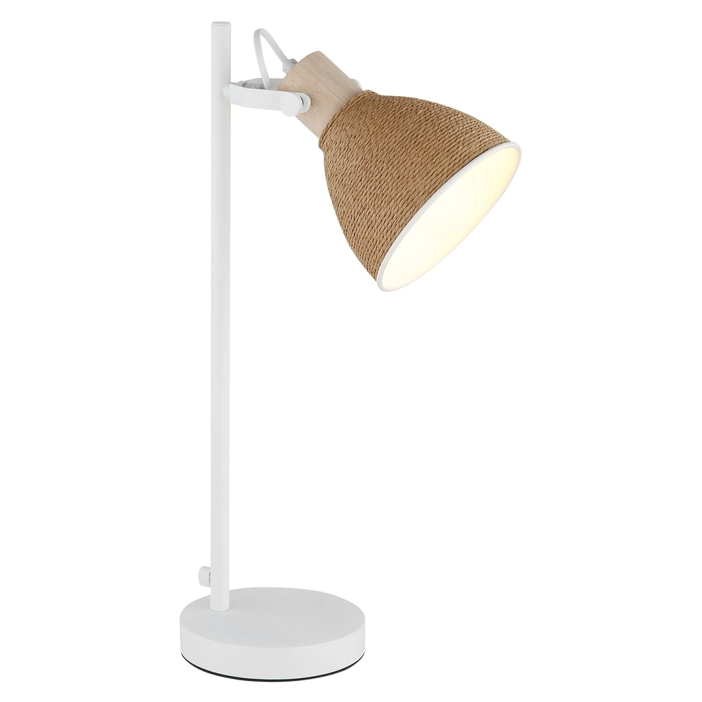 Schreibtischlampe Lyndon Weiß mit Rattan