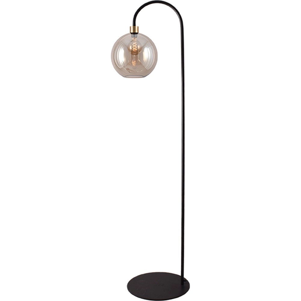 Stehlampe Lazise schwarz mit goldenem und bernsteinfarbenem Glas