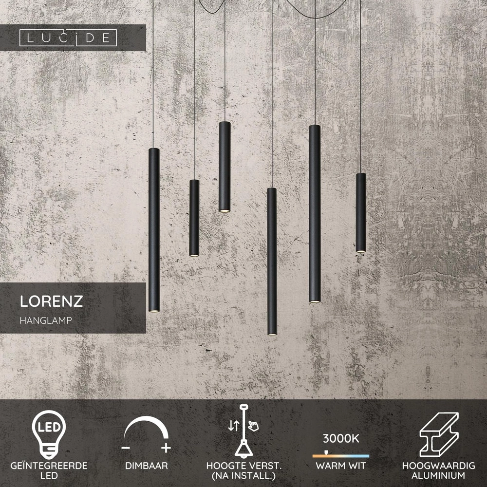 6-Licht Pendellampe Lorenz Design Schwarz Lucide 5411212740700