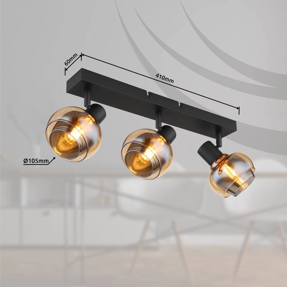 Schwarze Deckenleuchte Tokki 3-flammiges bernsteinfarbenes Rauchglas Globo 9007371458028