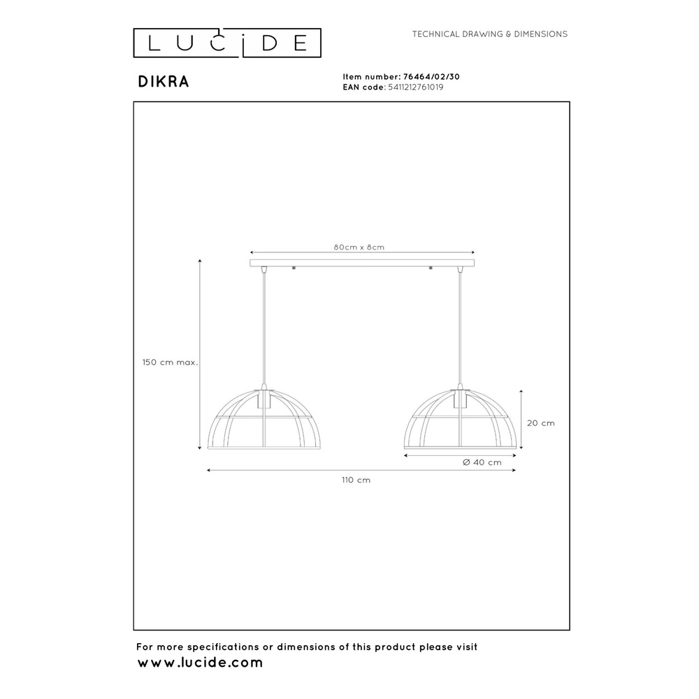 2-Licht Pendellampe Dikra Industriell Schwarz Lucide 5411212761019