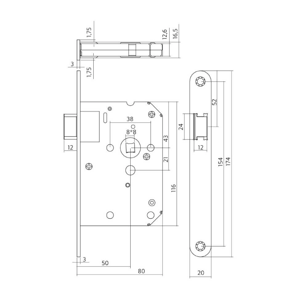 Schloss für den Falldurchgangsverschluss Domus schwarz abgerundet Intersteel 8714186463079