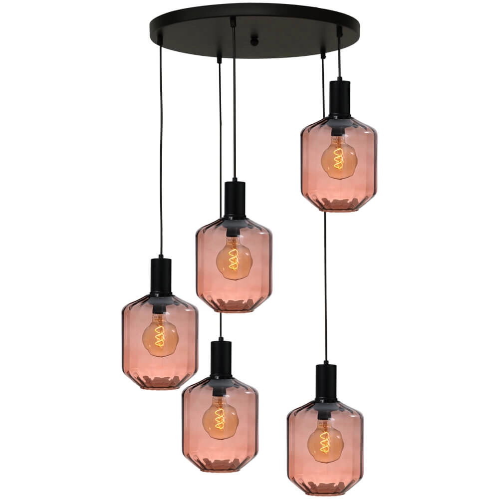 5-flammige Loft-Hängelampe - Schwarz - Porto mit roten Jagger-Brillen – Ø 24 cm Masterlight 8718121271118