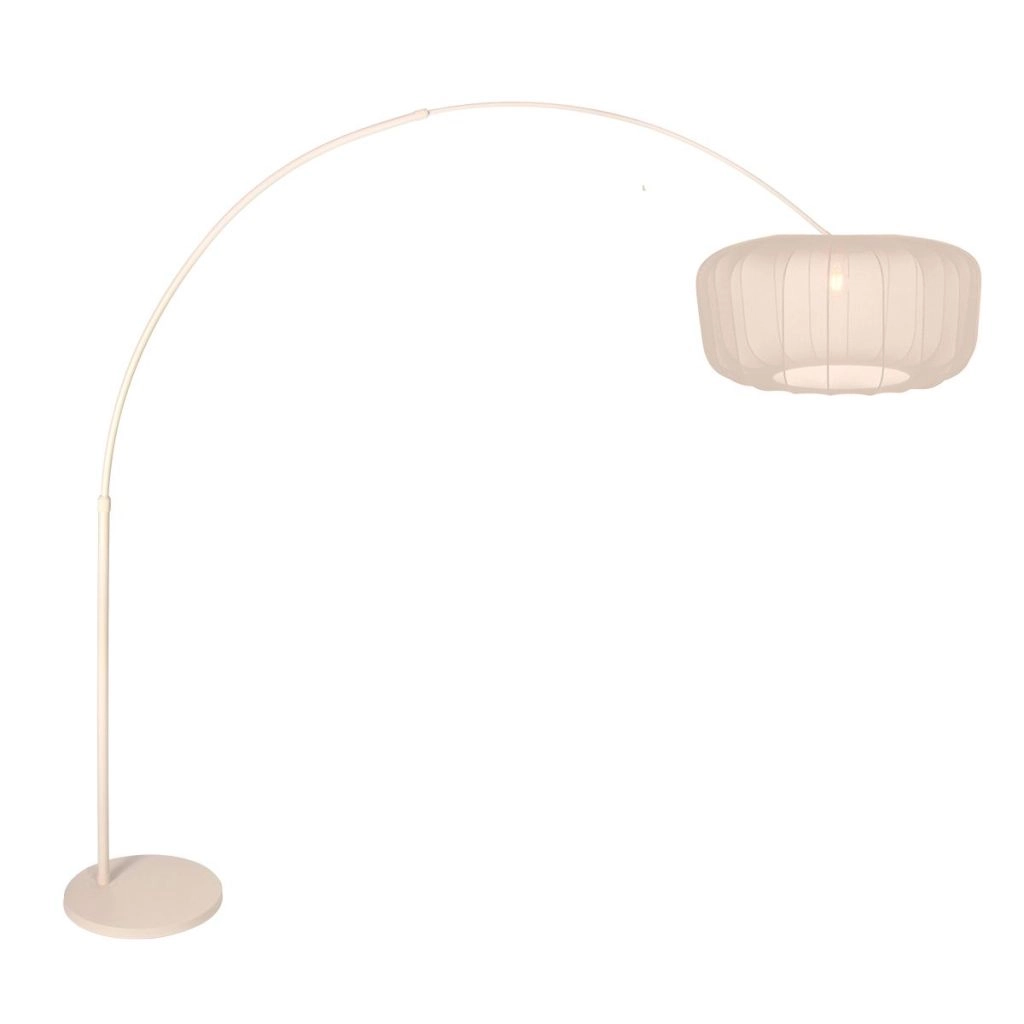 Lichtbogenlampe sandbraun Vela Lino mit Cremeton Ø60cm