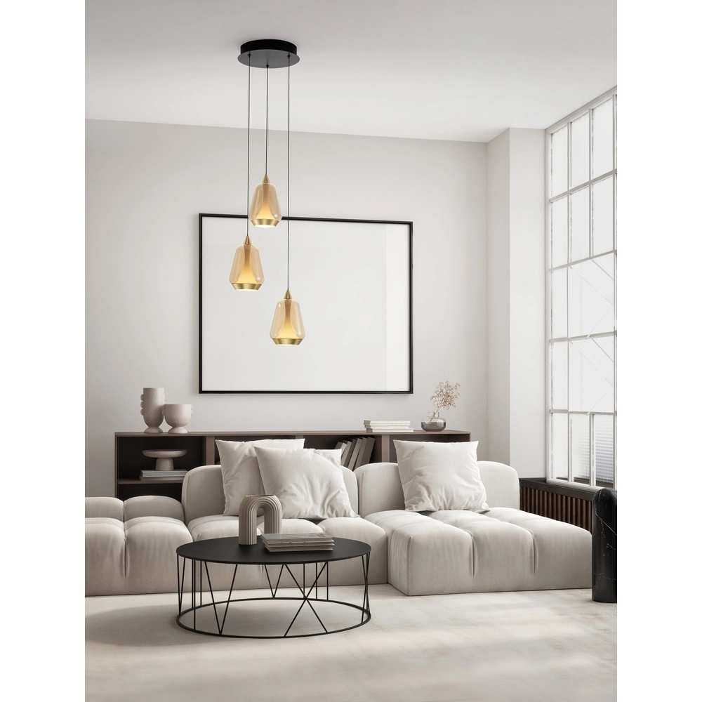 Design-Pendelleuchte Alish 3-flammiges Braunglas Lyora 5212017477712