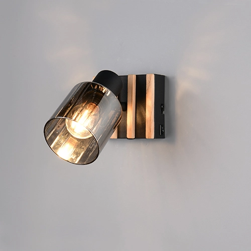 Wandlampe Travia Schwarz mit Holz