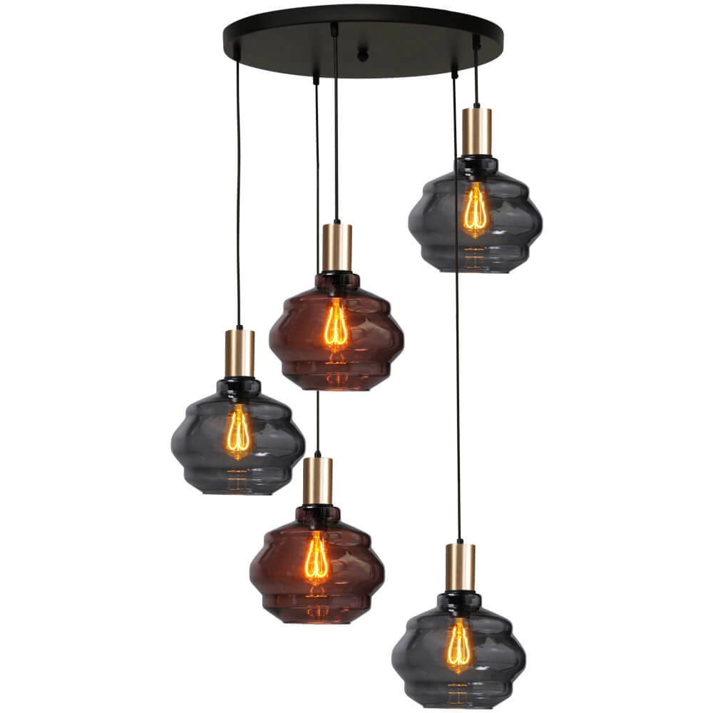 5-flammige Loft-Hängelampe - Gold - Porto mit Ballgläsern Masterlight 8718121271262