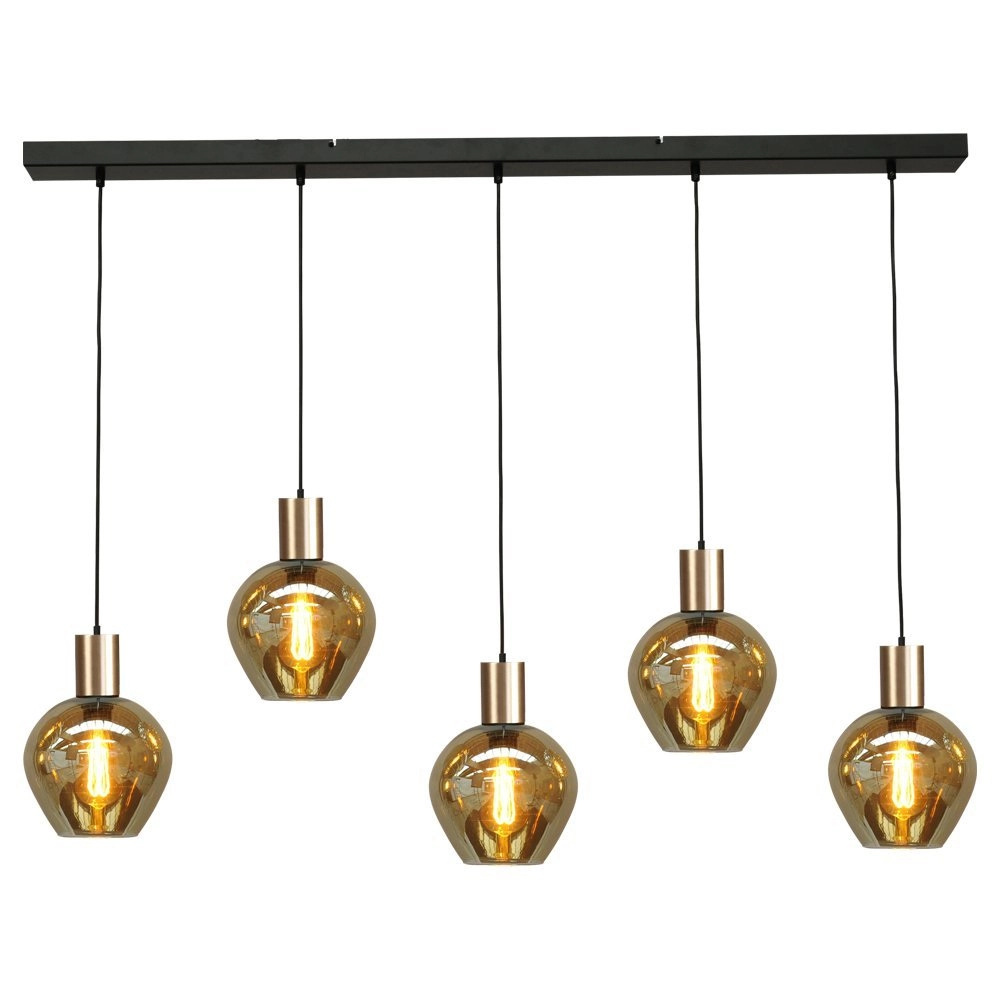 Schwarze Hängelampe mit Gold Bounty 5-flammiges Curio-Glas