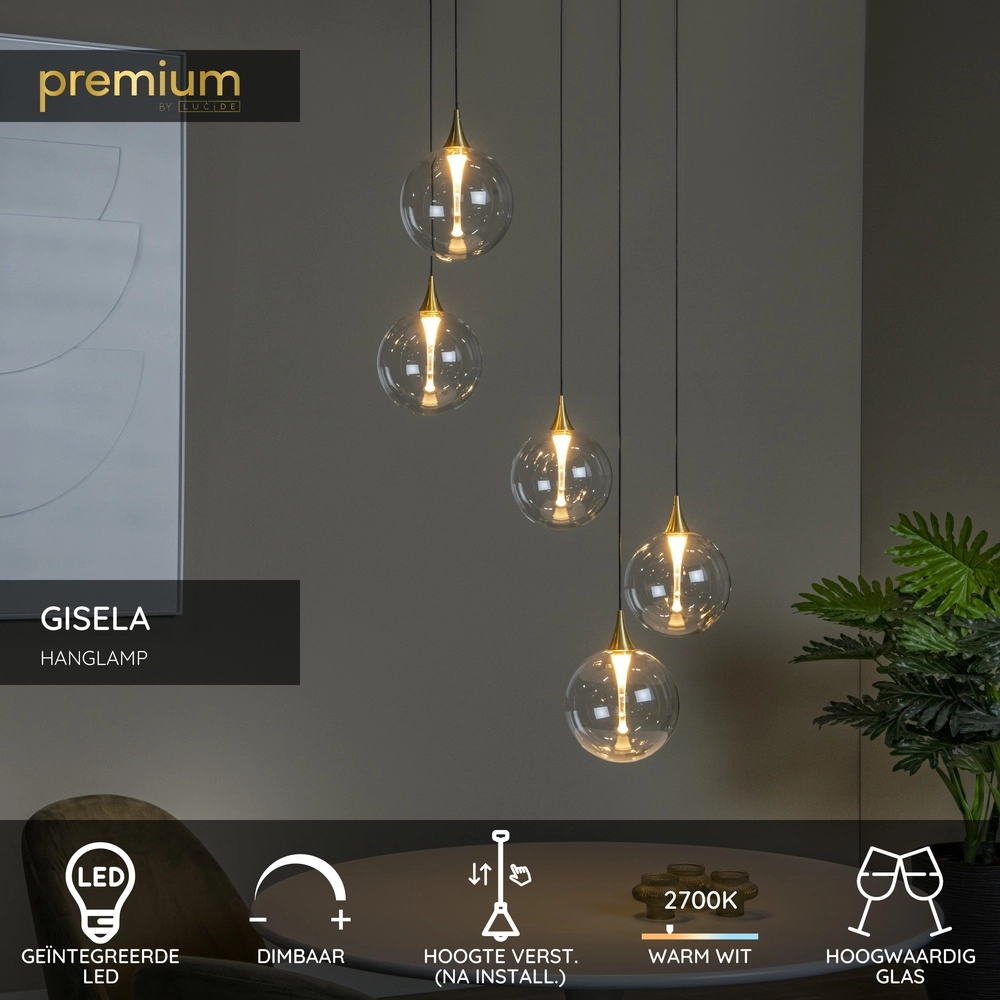 Design-LED-Pendelleuchten Gisela klar – 5x Ø 16 cm Premium by Lucide 5411212134806