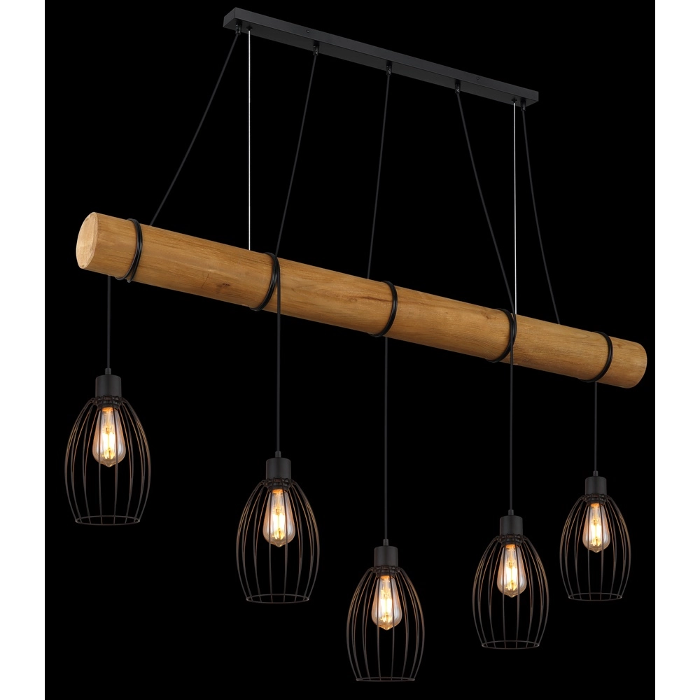Land-Pendellampe Berti 5-Licht Holz mit Schwarz Globo 9007371586325