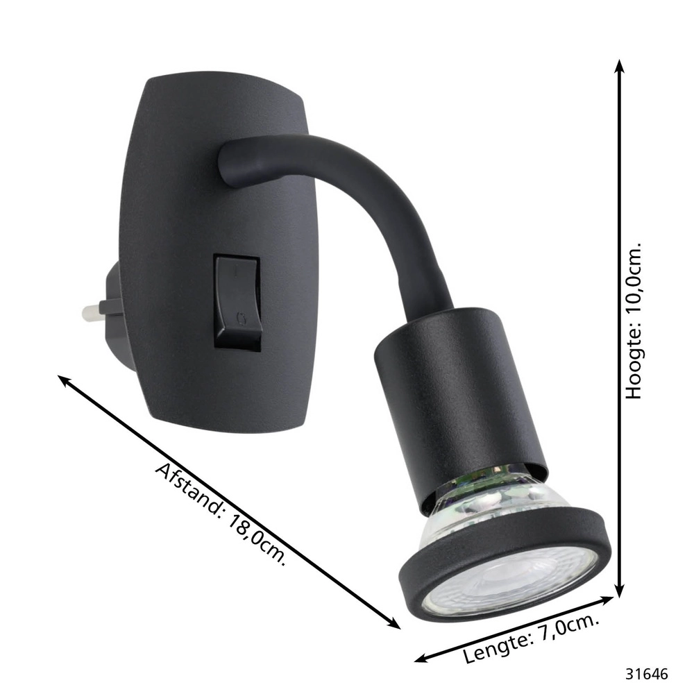 Steckdosen-Wandlampe Parrini Schalter – Flexibel – Schwarz Eglo 9002759316464