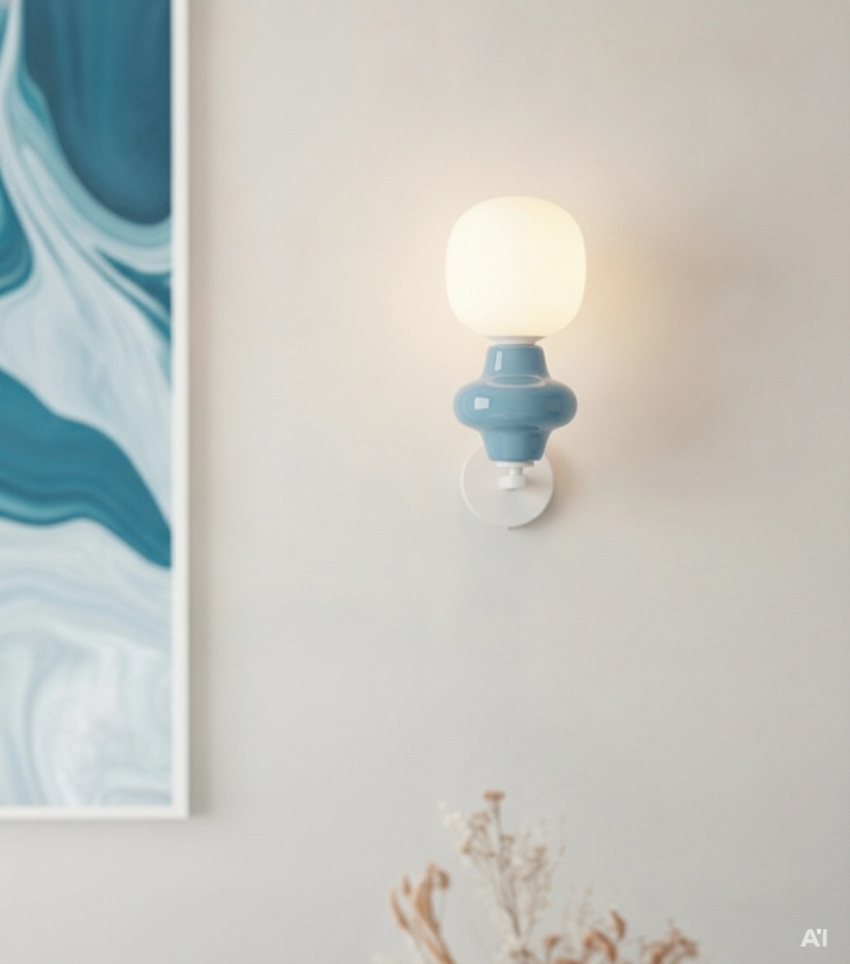 Wandleuchte Clio Blaue Keramik mit weißem Glas