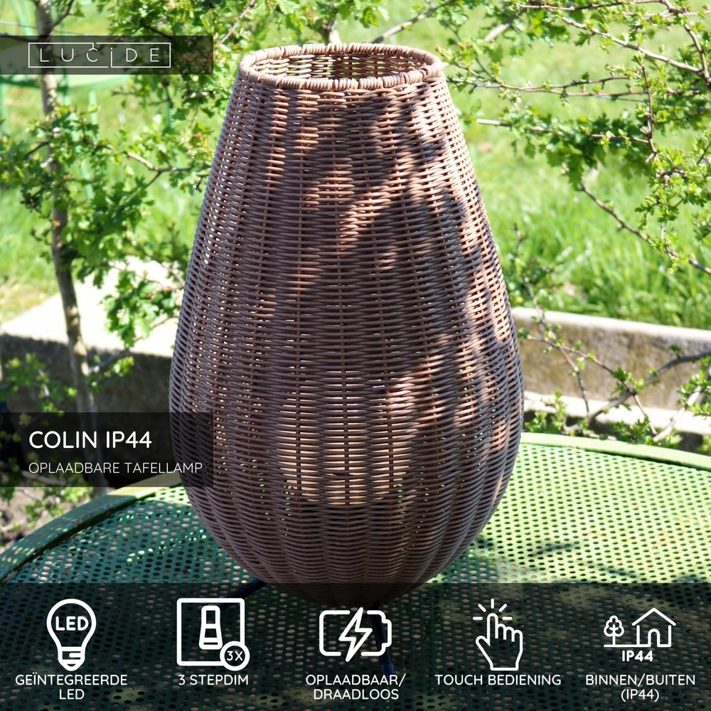 Wiederaufladbare Tischlampe Colin Ip44 Rattan Lucide 5411212031853