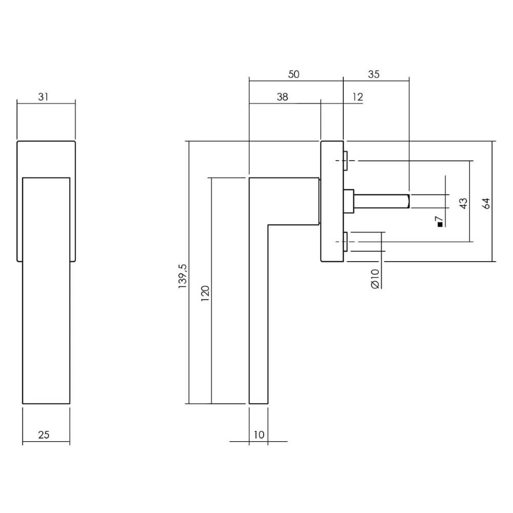 Griff für Fenster Amsterdam rechteckige Rosette, Edelstahl Intersteel 8714186562307