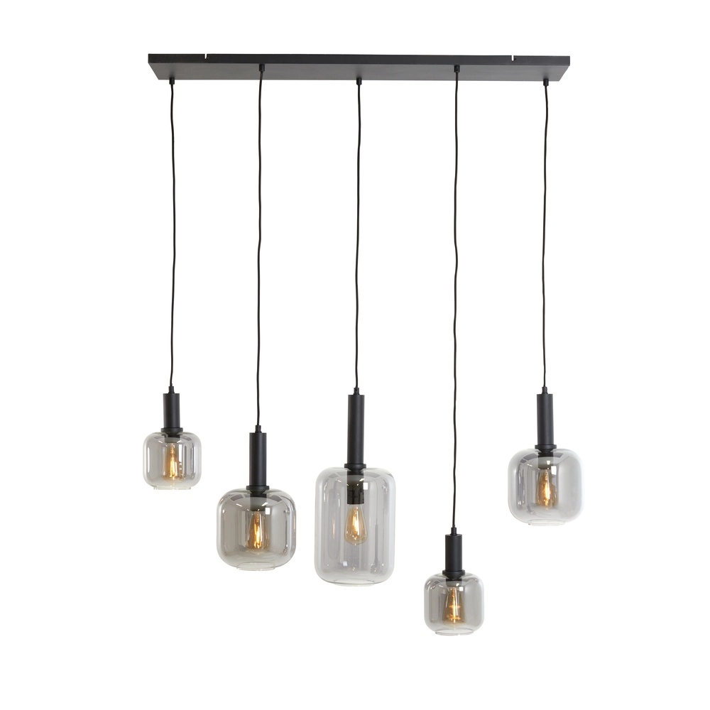 Esstisch-Pendellampe Lekar 5x E27 – schwarz mit Rauchglas Light & Living 8717807638351