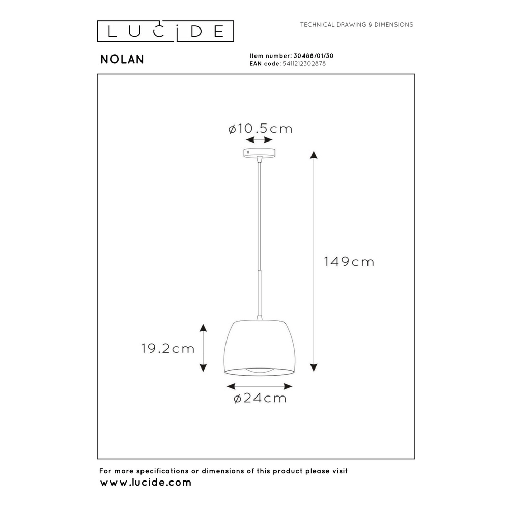 Pendellampe Nolan Ø 24 cm schwarz Lucide 5411212302878