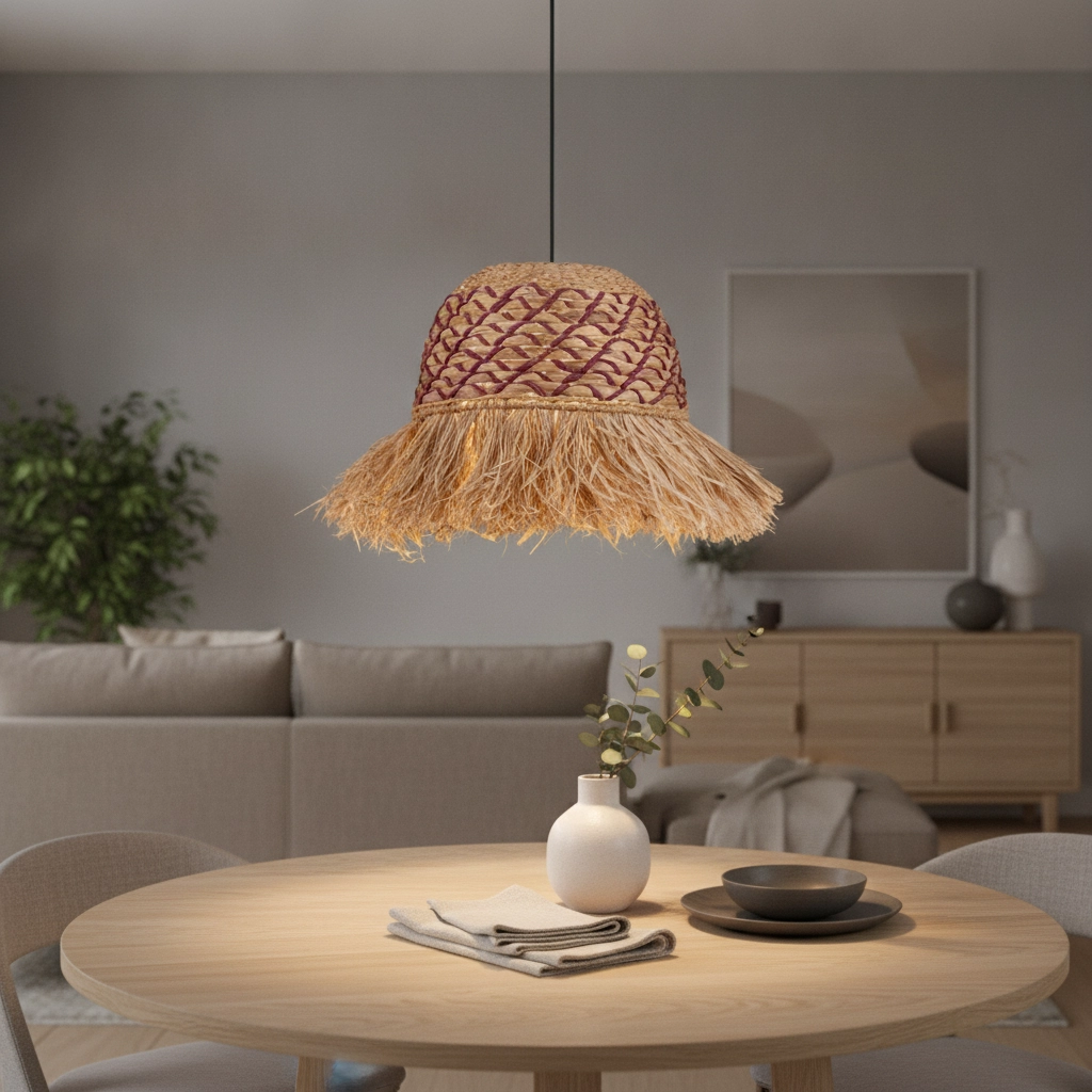 Stroh-Lampe Sorello Rot mit Braun