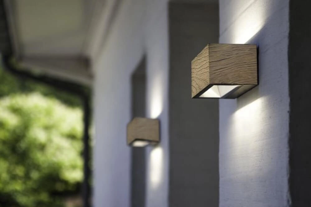 Wandlampe Gemini Anthrazit mit Holzoptik Lutec 6939412013794
