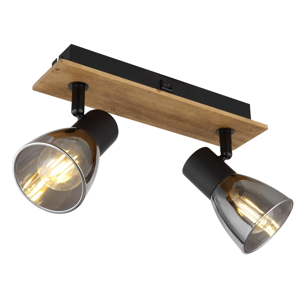 Deckenlampe Claude 2-helliges Schwarz mit Holz