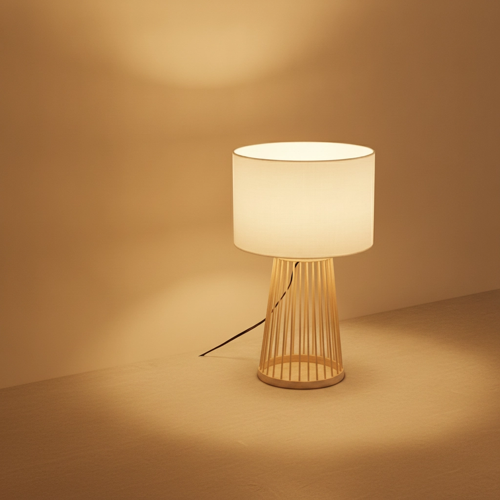 Tischlampe Lois Holz mit weißer Haube