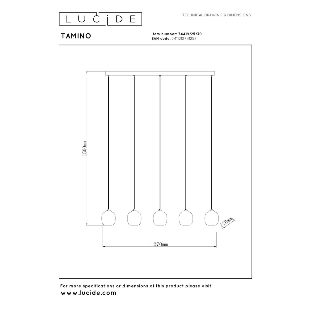 5-Licht Pendellampe Tamino Schwarz Lucide 5411212741257