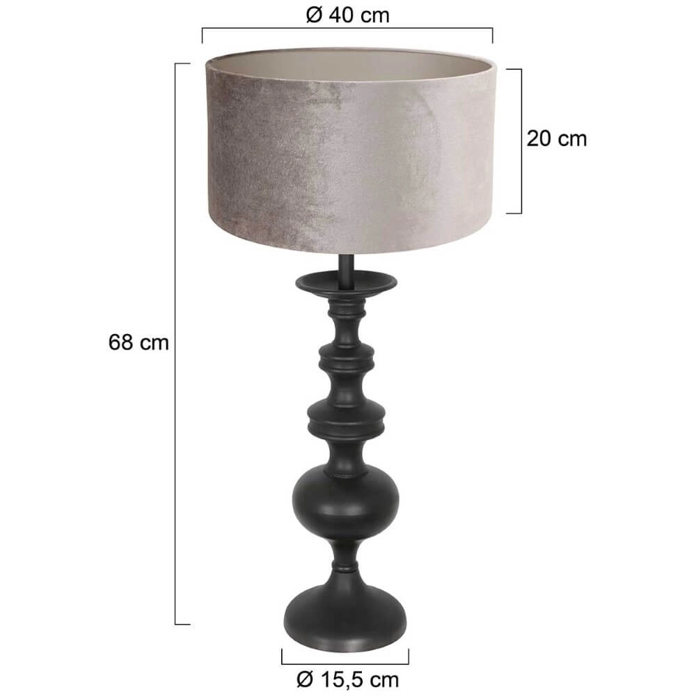 Klassische Tischlampe Lyons C mit taupefarbener Samtkapuze Steinhauer 8712746166743
