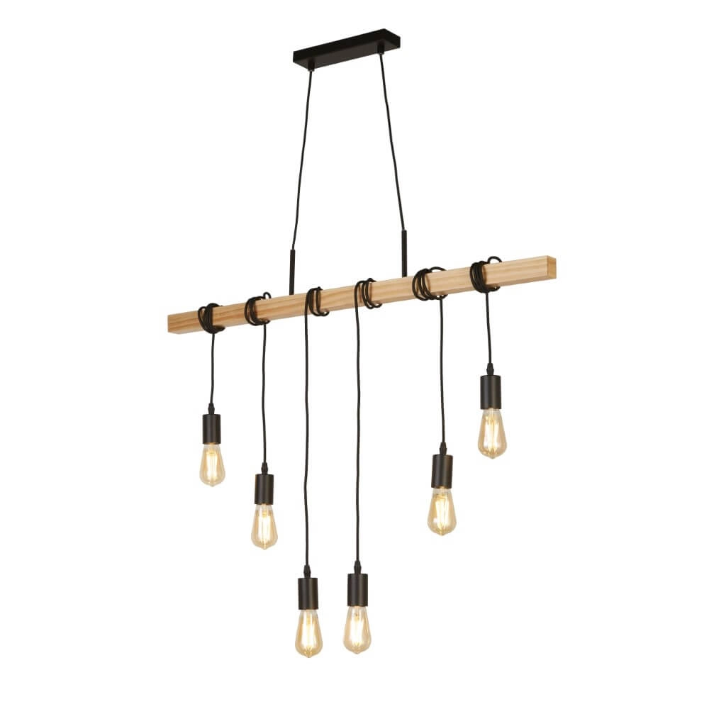 Hängelampe mit 6 Leuchten Woody mit Holz Searchlight 5053423206417