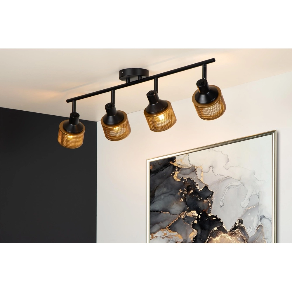 Deckenlampe Rafa 4-Licht Schwarz mit Kupfer Lucide 5411212771308