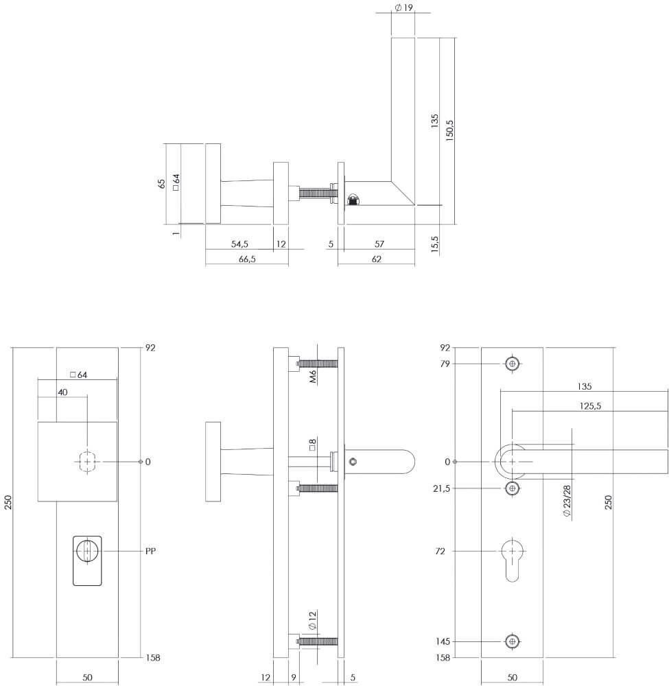 Haustürbeschläge Jura PC 72mm Messing getrommelt Intersteel 8714186681084