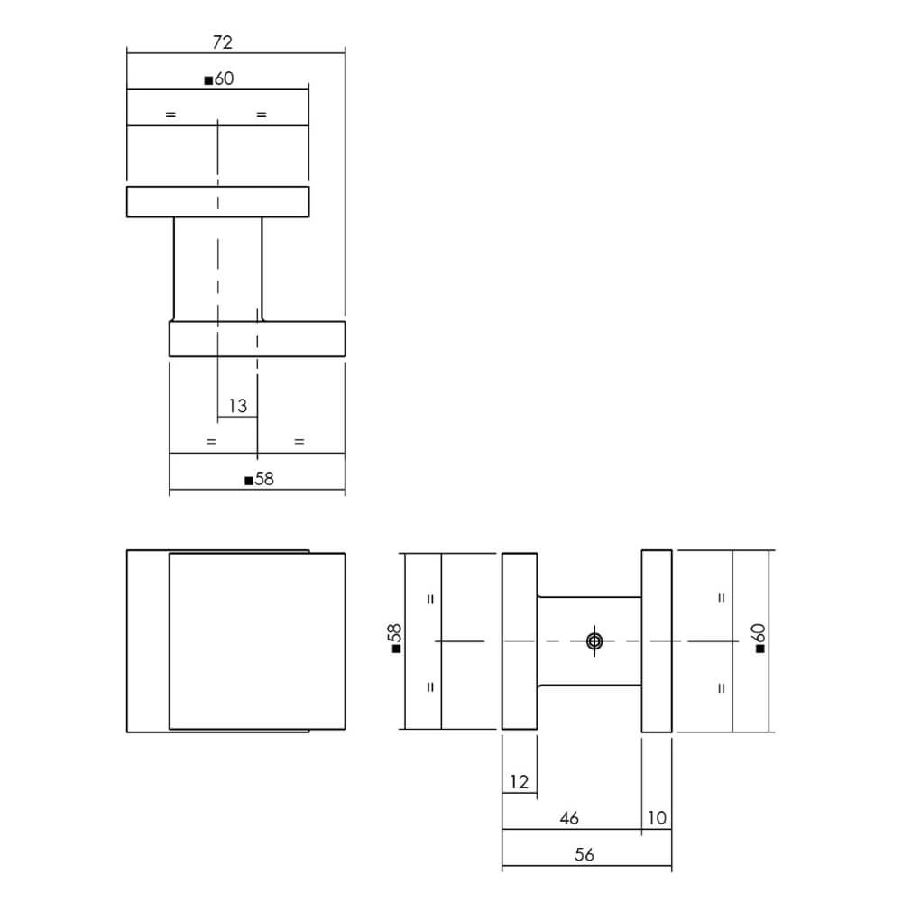 Türknauf quadratisch vorne Castor Einseitige Montage Aluminium Intersteel 8714186538456