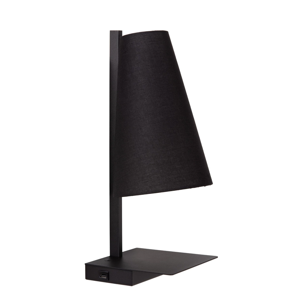 Design-Nachttischlampe Gregory Schwarz mit USB-Ladepunkt