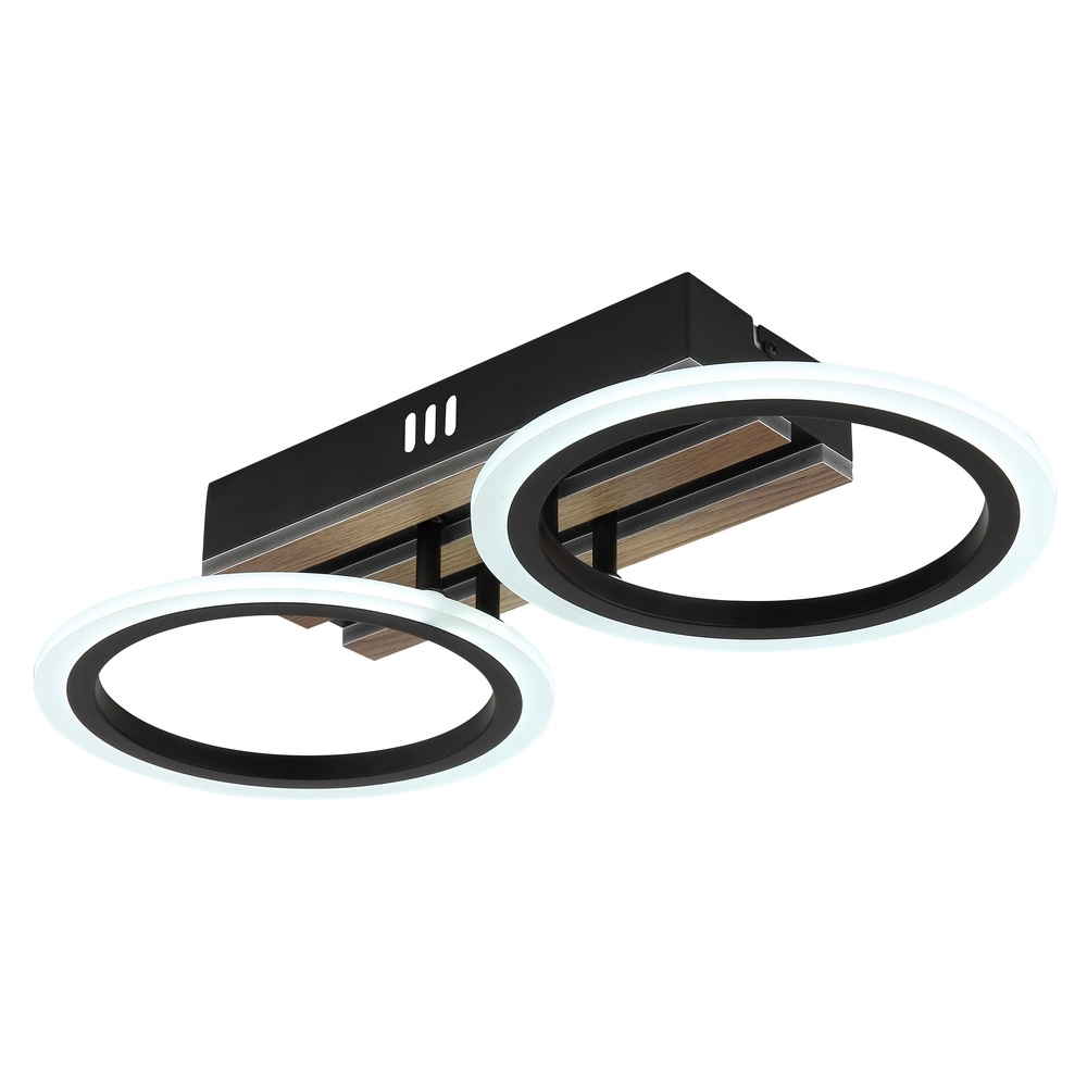 Deckenlampe Blevins Schwarz mit Holz 2 Ringe Globo 9007371572168