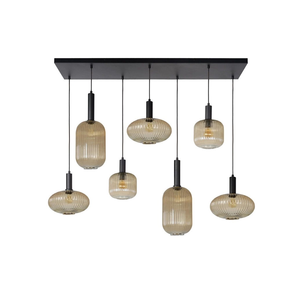 Pendellampe Maloto 7-Licht mit bernsteinfarbenem Glas