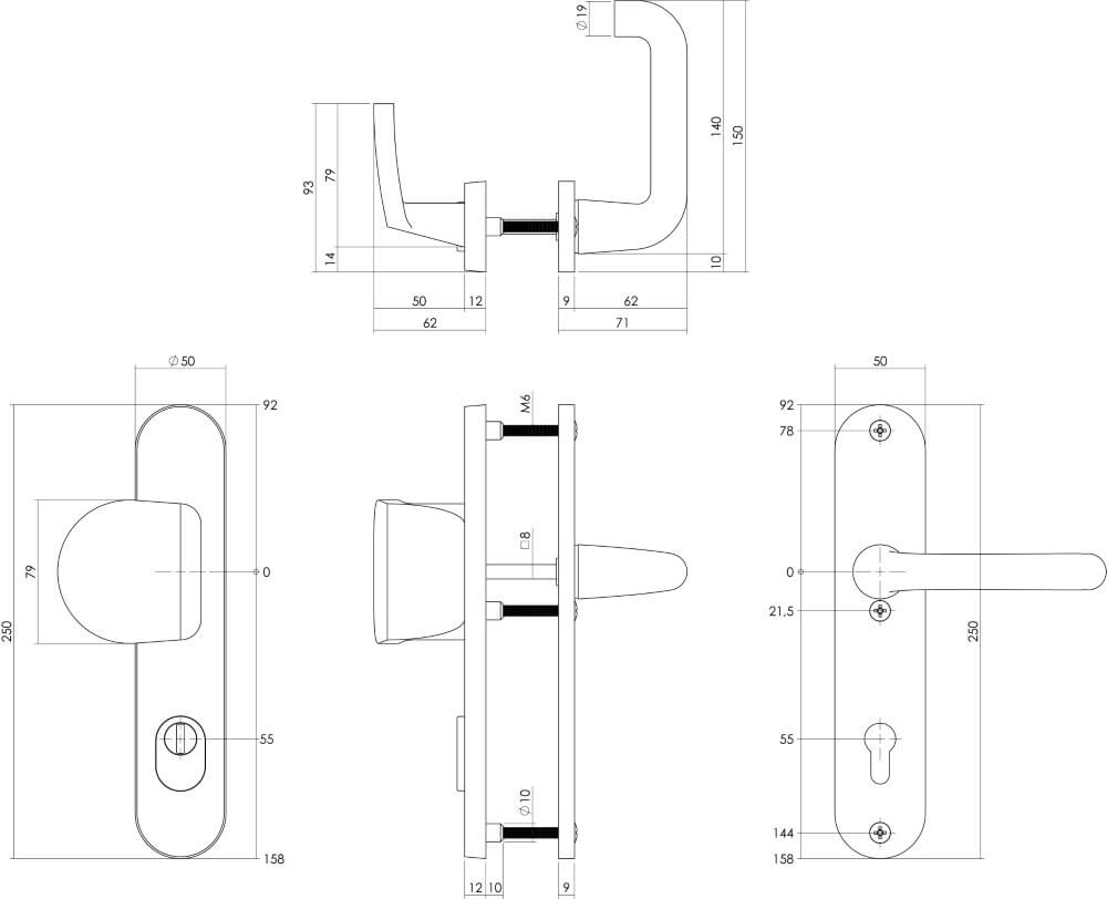 Türbeschläge oval Vurano Kernzugschutz PC 55mm Edelstahl Intersteel 8714186447697