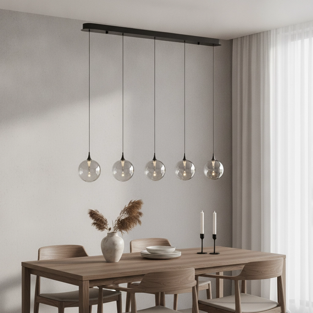 Pendelleuchte Orenda gerades 5-flammiges Rauchglas