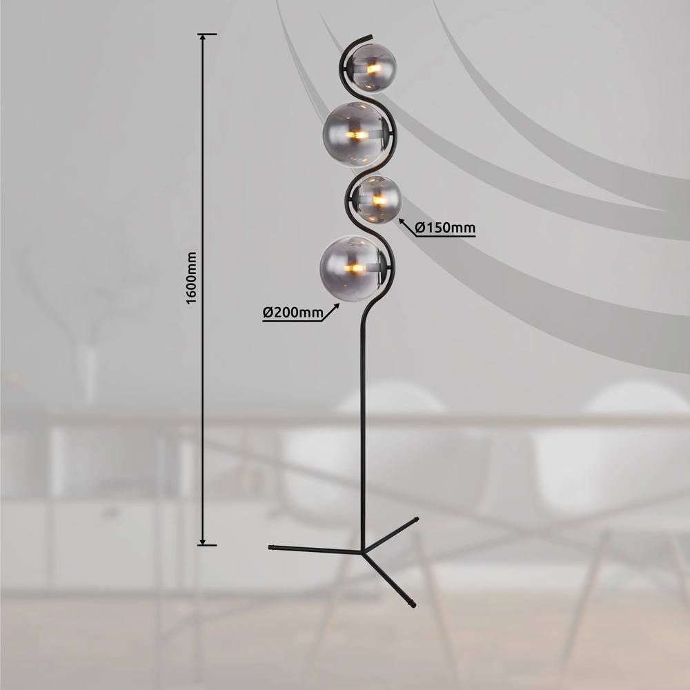 Moderne Stehlampe Porry 4-Licht Schwarz Globo 9007371431861