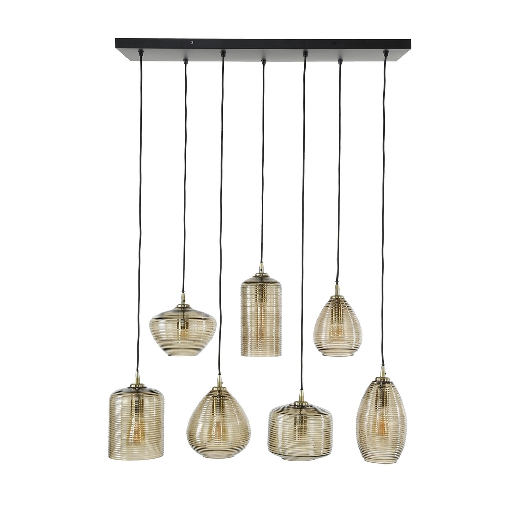 Essaal-Pendellampe Stripe 7-Licht – geripptes Glas Lyora 8716803511125