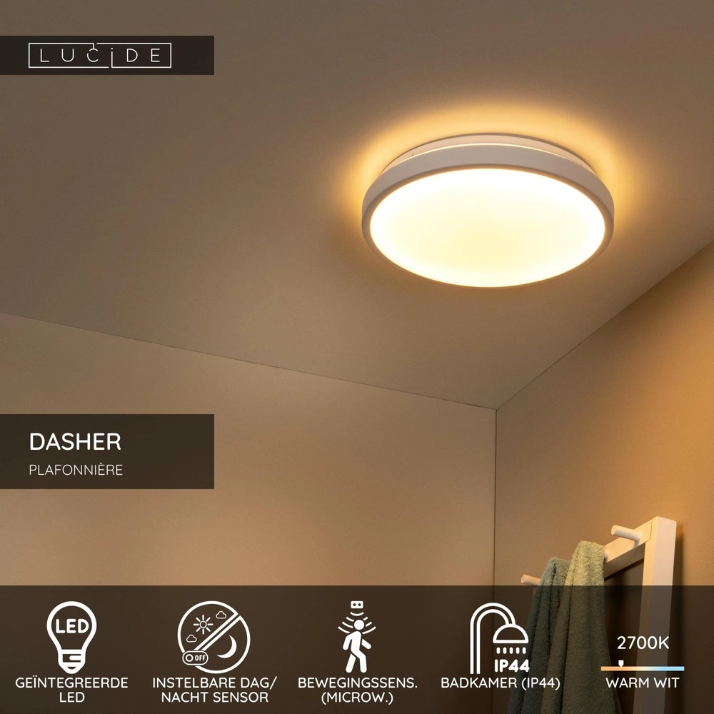 Weißes Deckenlicht Dasher Ø 34,8 cm IP44 für Badezimmer Lucide 5411212792105