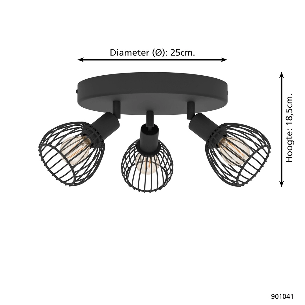 3-Licht-Drahtlampenscheinwerfer Sonnino schwarz - E14 Eglo 9008606306046